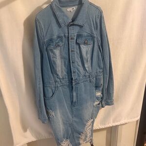 Fashion Nova Light Blue Distressed Jean Jacket